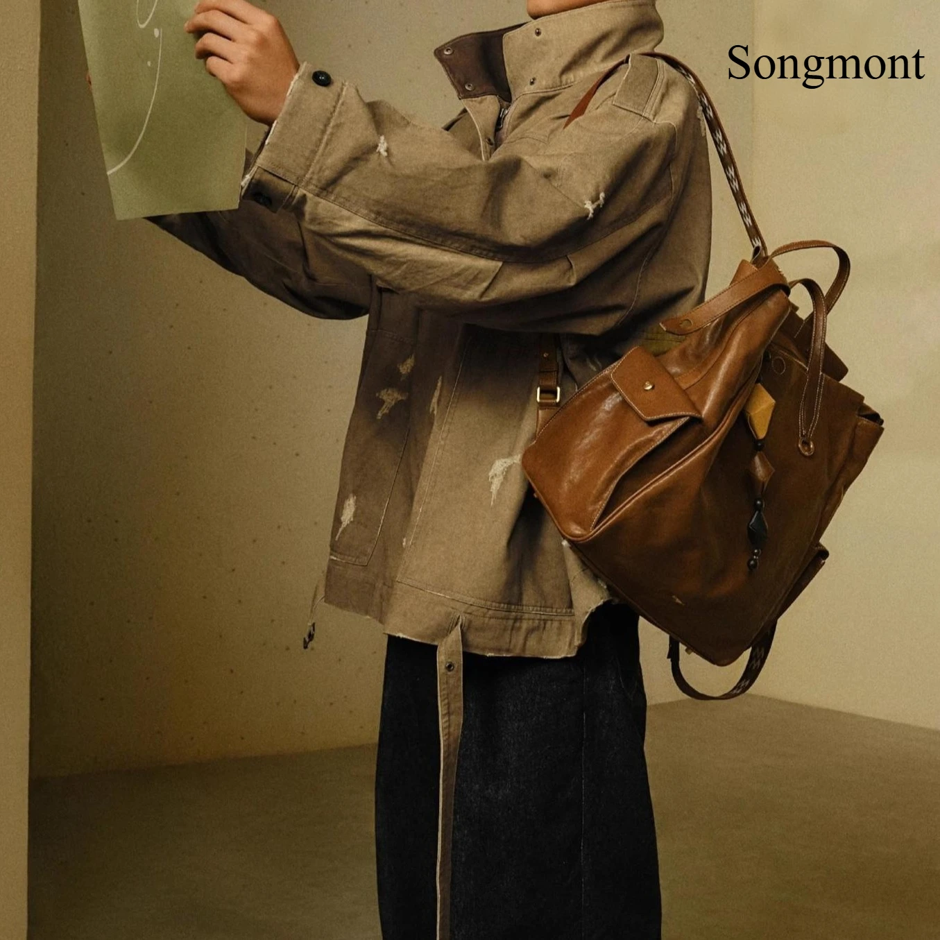 

Большой рюкзак Songmont из кожи растительного дубления, 16-дюймовая компьютерная сумка, сумка