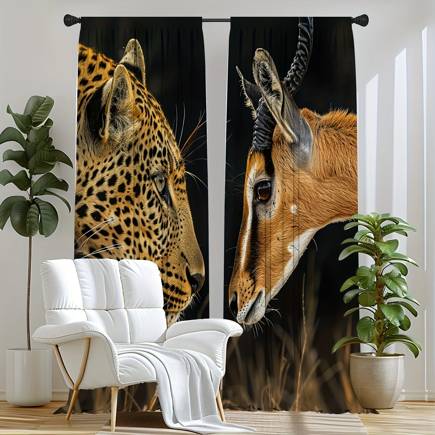 2pcs Antelope Leopard Pattern Curtains Decorative Window Drapes Window Treatments For Bedroom Living Room Kitchen Blinds Drapes