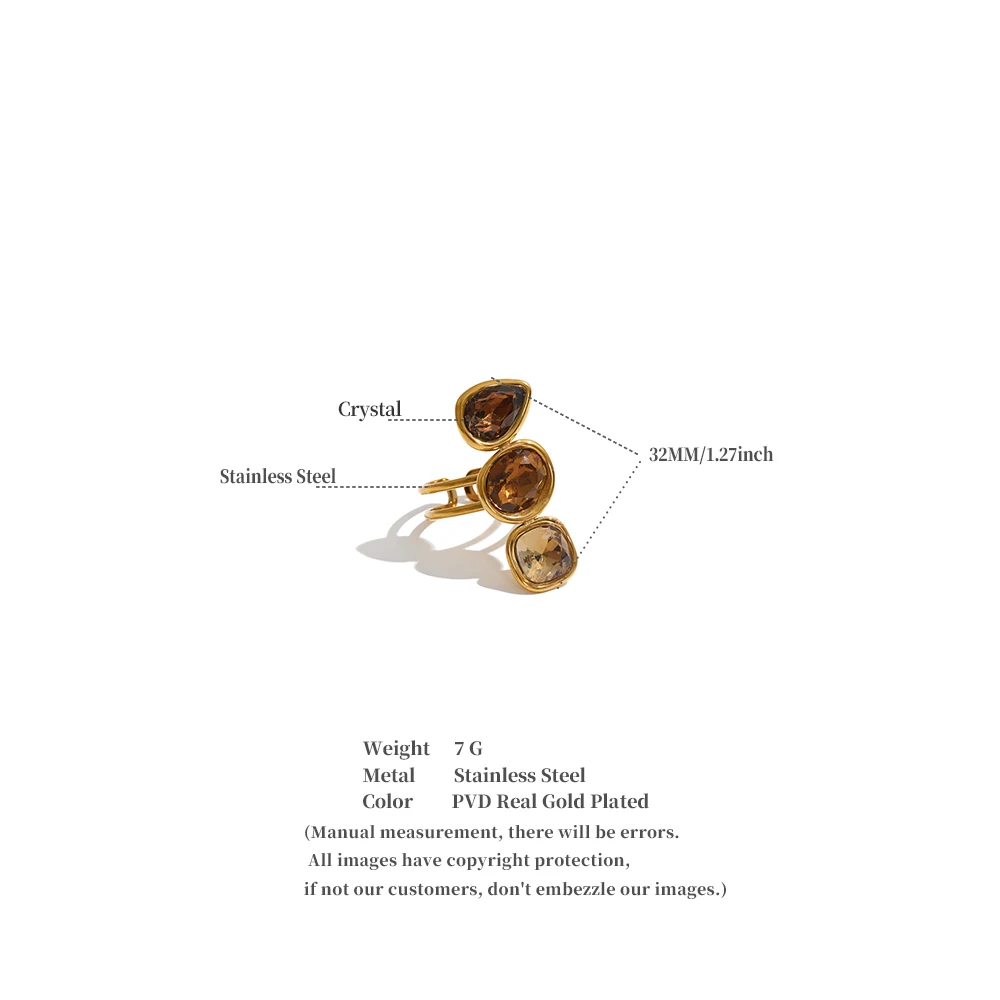 Yhpup Mehrfarbiger Edelstahl-Tropfenring mit quadratischem Kristall, offener, verstellbarer Ring, trendiger goldener Fingerschmuck. – Detail 1