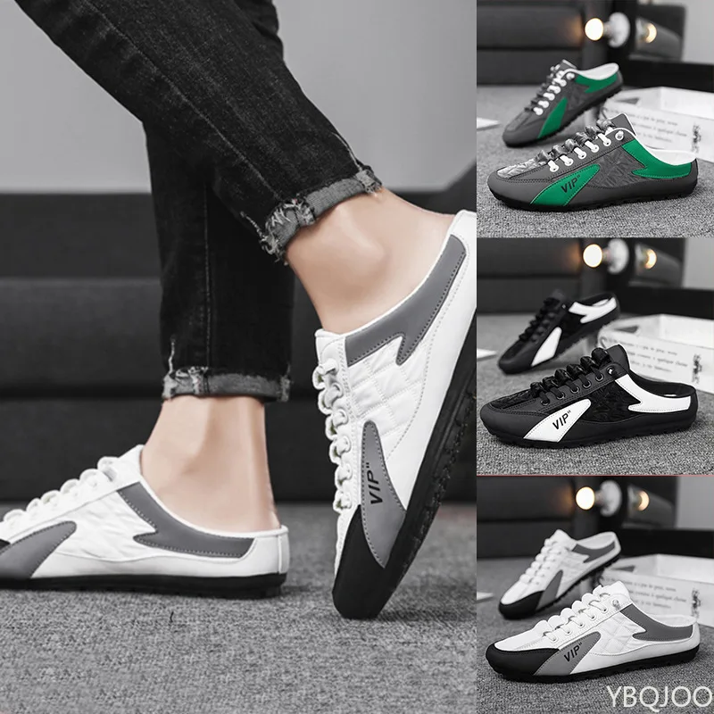 

2025 Spring and Autumn Fashion New Versatile Trendy Men's Flat Flat Shoes with Anti Slip Soft Bottom Half Dragged Men's Shoes