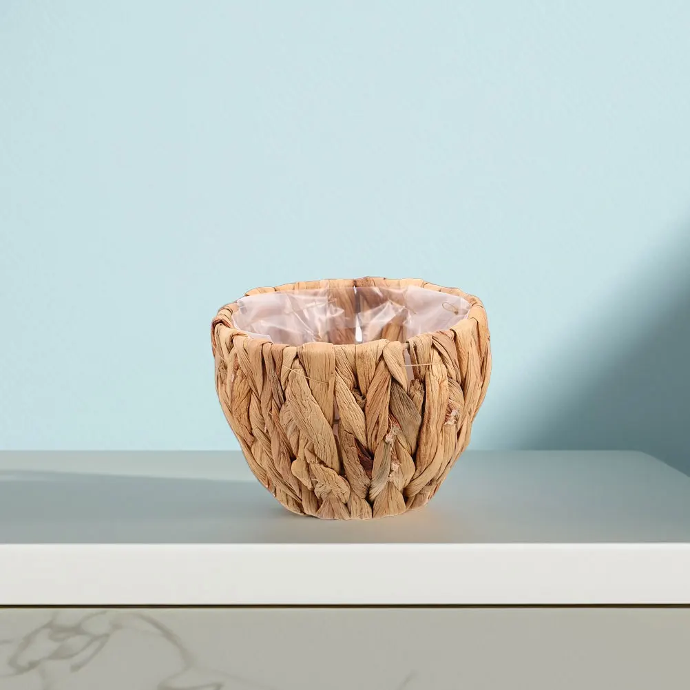 

Rustic Handwoven Straw Plant Basket With Waterproof Liner Portable Woven Flower Pot For Indoor Outdoor Balcony Home Decorative