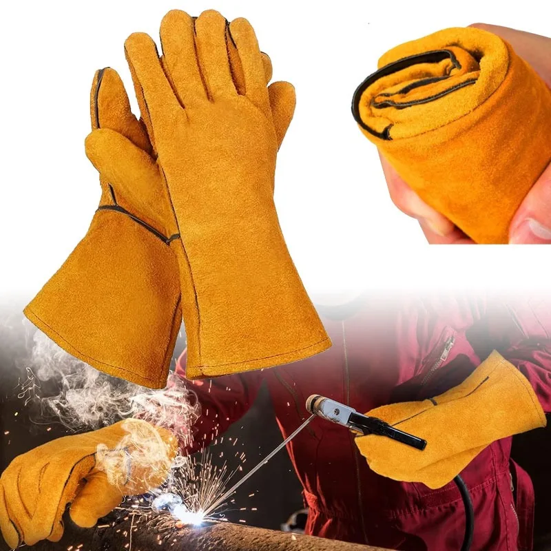 Flame-retardant Heat-proof Welding Work Gloves Metal Welding Protector Soldering Welding Gloves Tools Double Layer Cowhide Glove