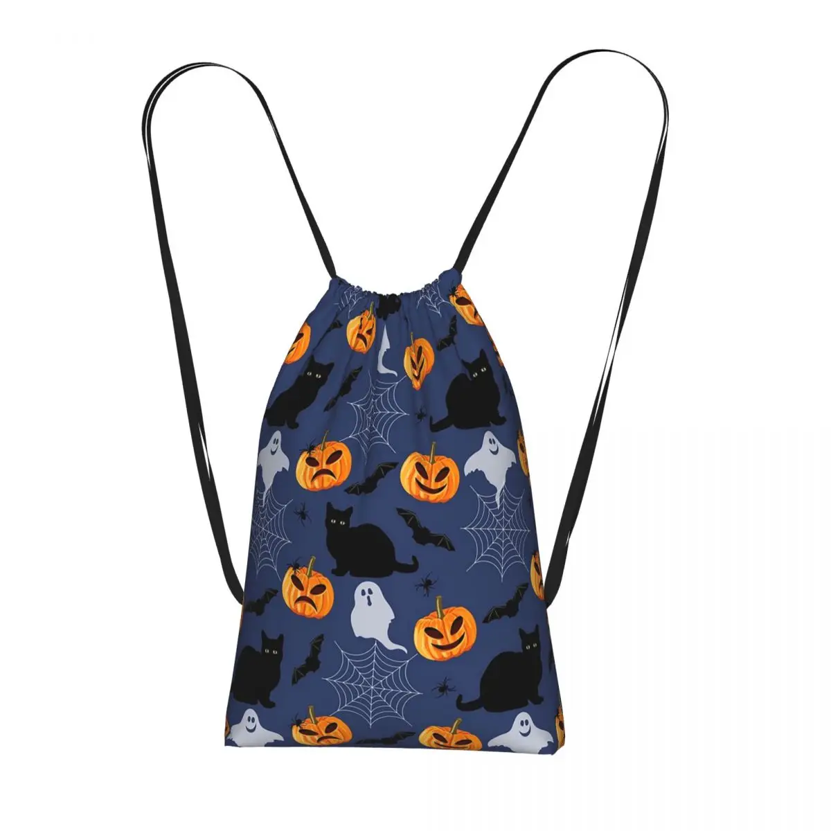 

Cute Cat Pumpkin And Spider Web Halloween Backpacks Portable Drawstring Bags Storage Bag Book Bags for Man Woman School
