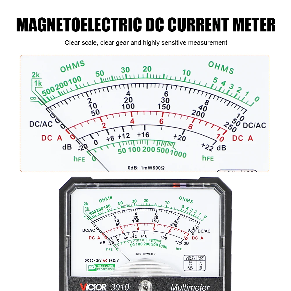 Victor 3010 Analog Multimetro Pointer Multimeter Universal High Precision Multi Mechanical Multimeter 1000v Electrician Tools