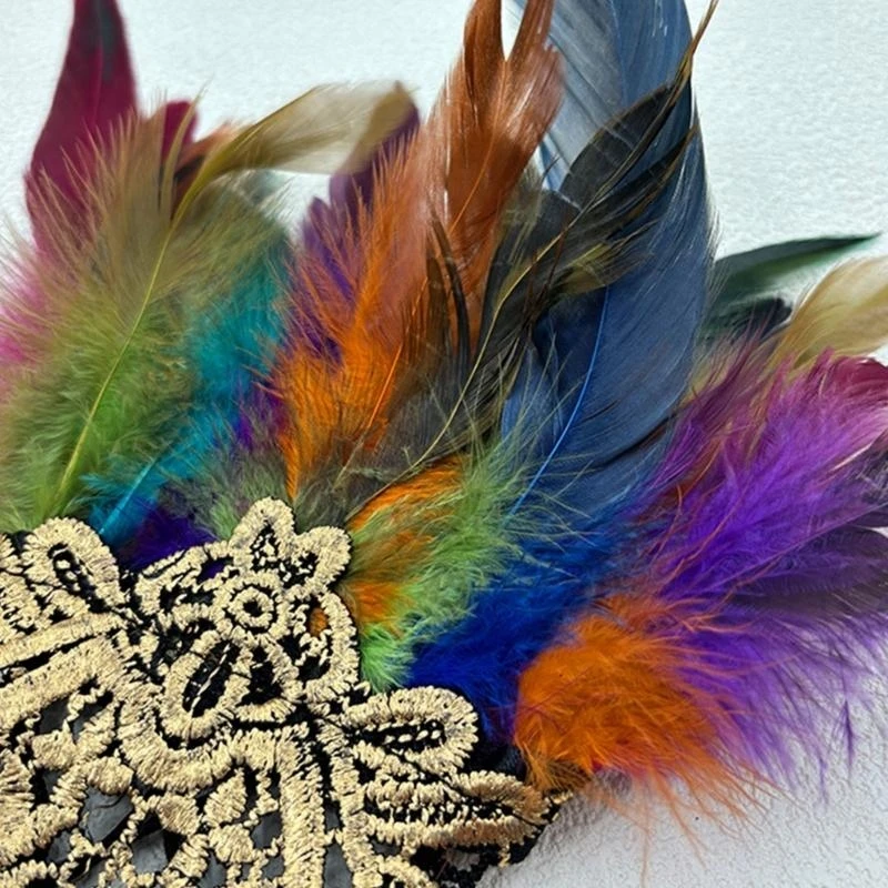 

652F Vintage Lace Feathered Gloves for Women Theme Party Costume Gloves Decorative Arm Sleeves Halloween Props Accessories