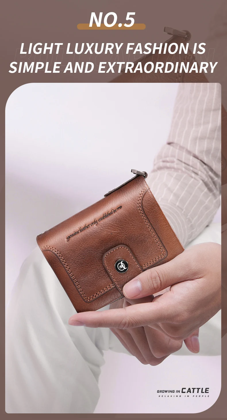 BULLCAPTAIN Herren-Geldbörse aus echtem Leder, Business-Retro-Schnapp-Geldbörse, multifunktionale RFID-Anti-Diebstahl-Reißverschluss-Geldbörse mit mehreren Karten – Detail 7