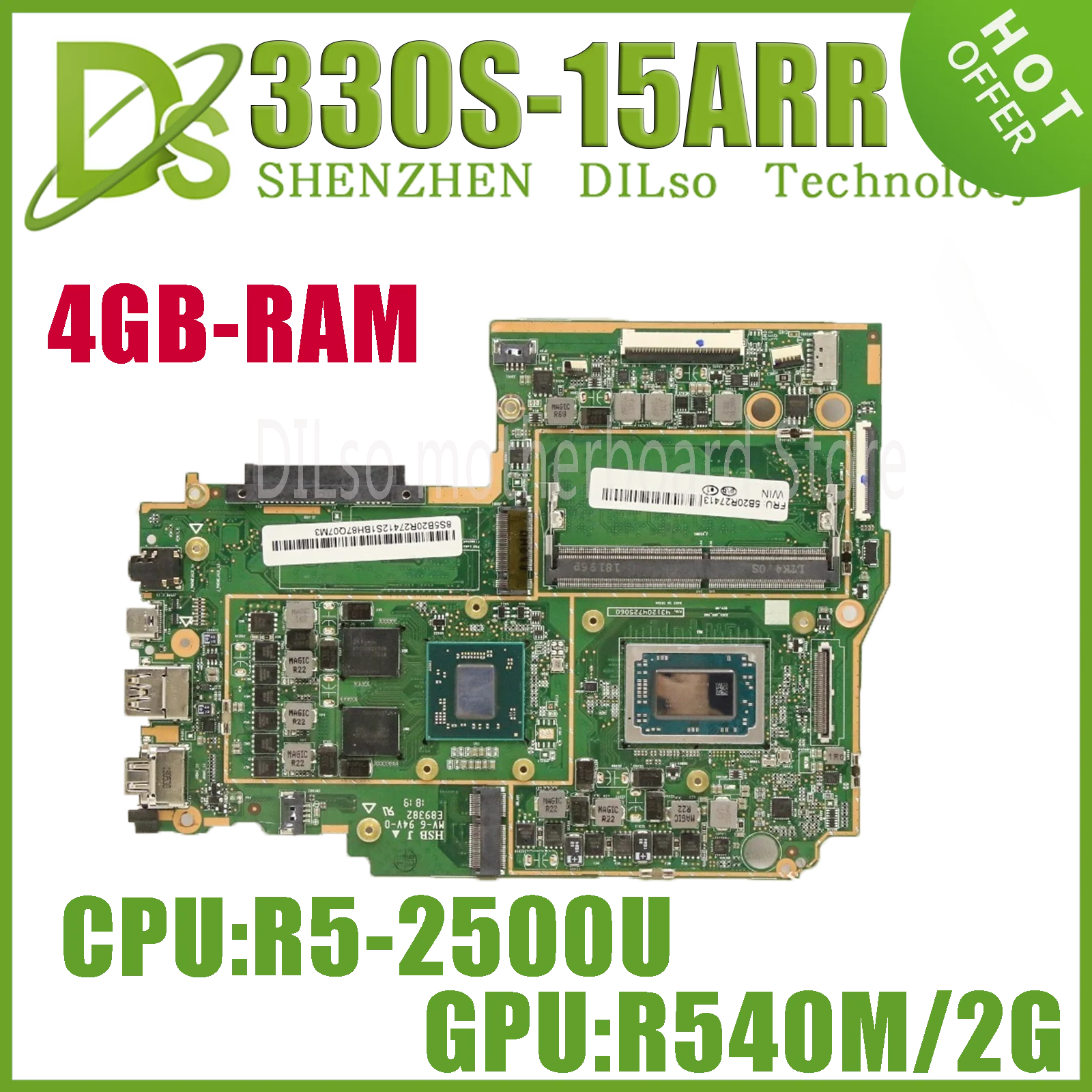 

KEFU 330S-15ARR Mainboard For Lenovo Ideapad 330S-15ARR Laptop Motherboard W/R3-2200U R5-2500U R7-2700U 4GB-RAM 2G GPU DDR4