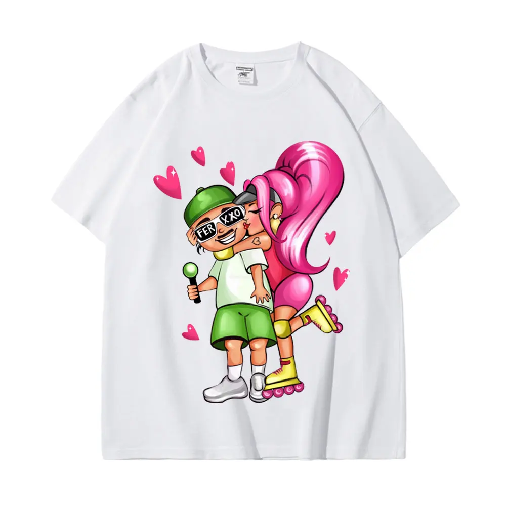 Rapper Feid En Karol G Cartoon Grafische T-Shirts Ferxxocalipsis Tour 2024 T-Shirts Mannen Vrouwen Mode Hiphop Esthetiek T-Shirt