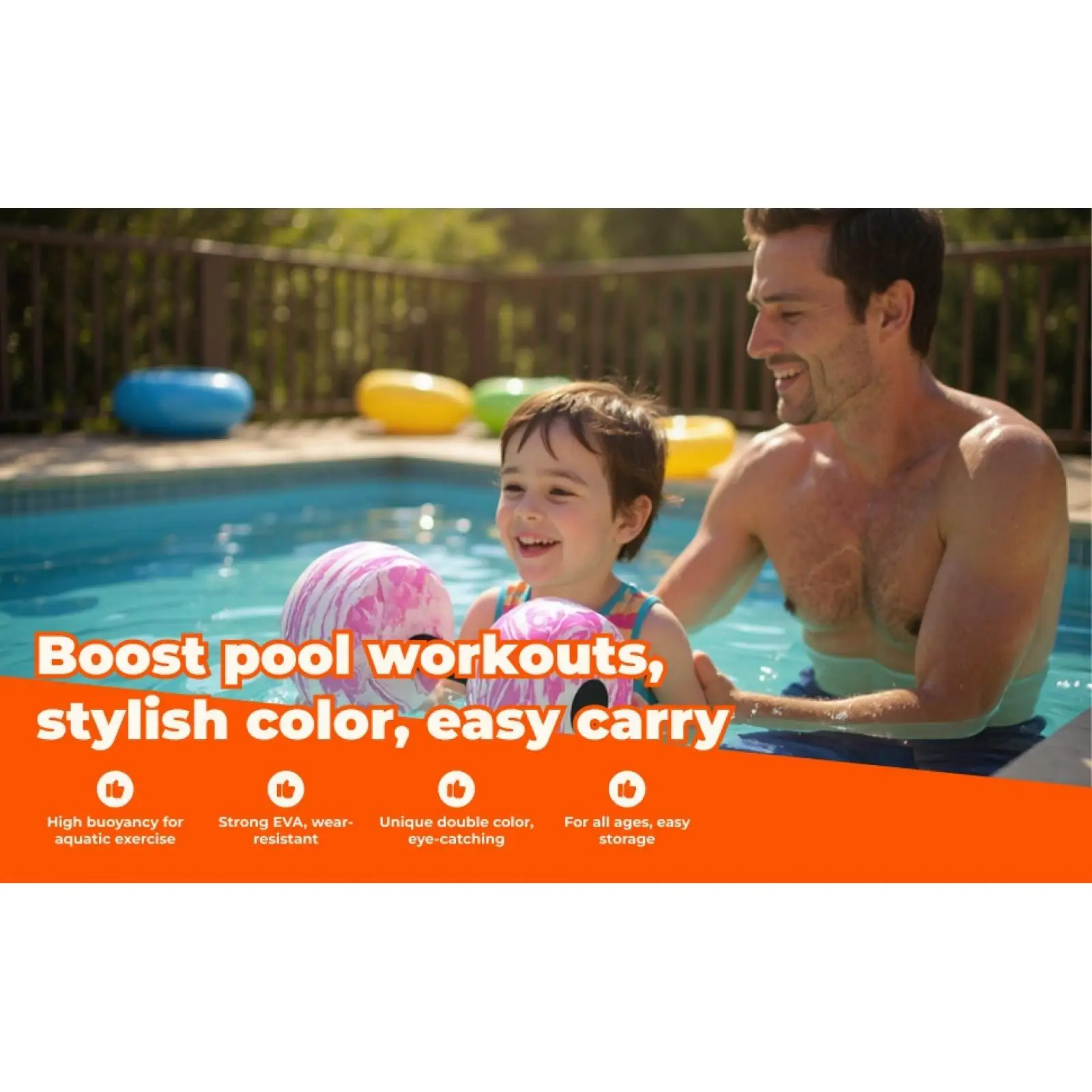 EVA Water Weights Dumbbell Swimming Pool Workout Gear for Strengthening Arms and Back Indoor Outdoor