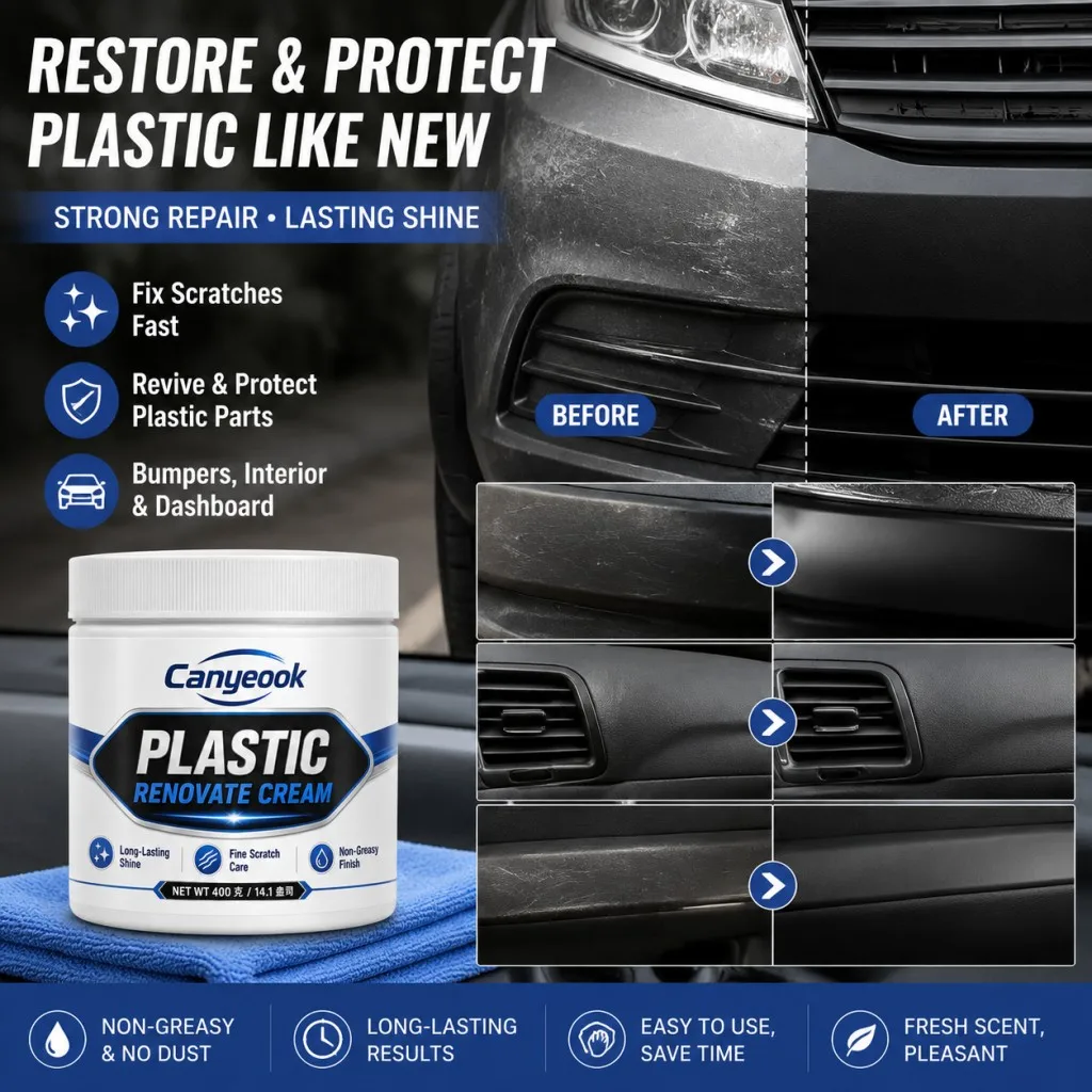 CANYEOOK Plastic Restorer Cream Strong Repair Long-Lasting Protection, Quickly Erases Scratches & Scuffs, Revives Bumpers, 400G