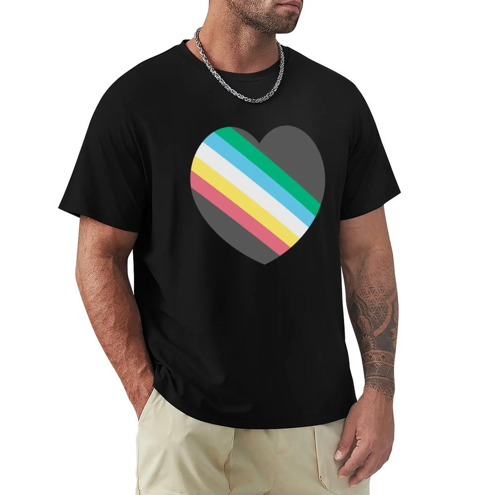 Heart-Shaped Disability Pride Rainbow Colorful Flag T-Shirt Casual Daily Wear Short Sleeve Top