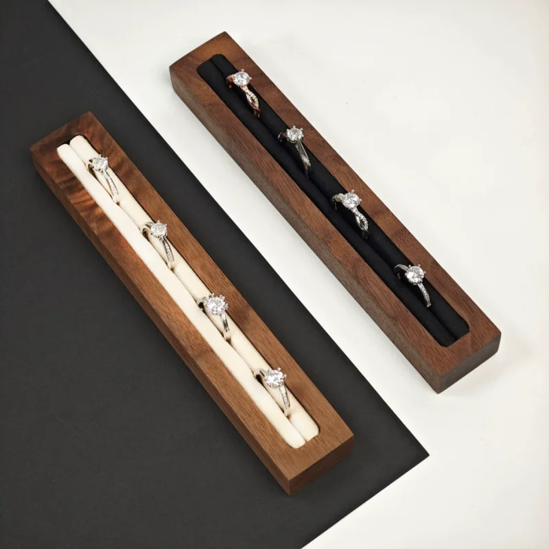 1-Slot Ring Base Wood Ring Display Tray, Fashionable High-End Accessory Display Stand Holder, Black Beige White Ring Storage Rac