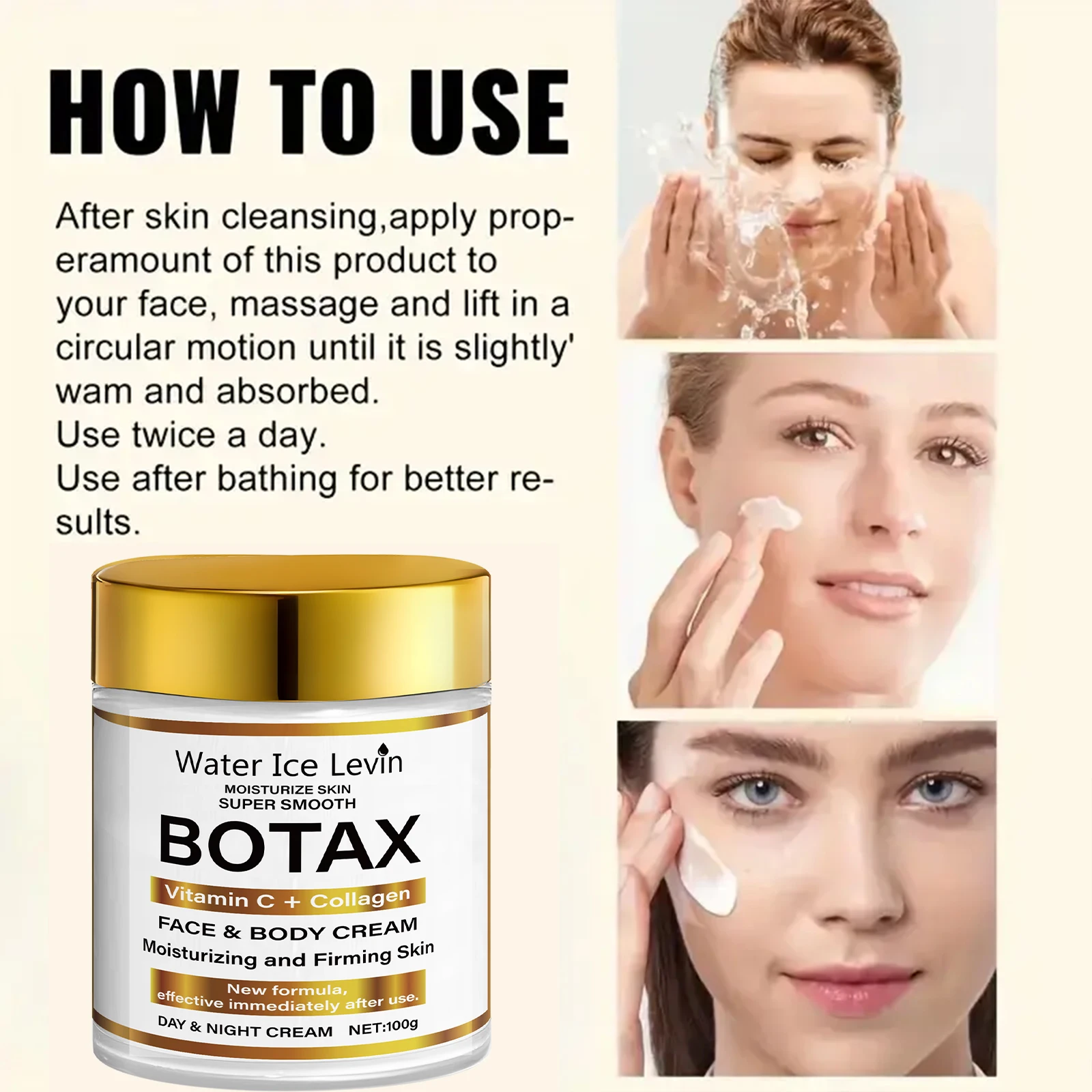كريم Water Ice Levin BOTAX: فيتامين C + مرطب للوجه والجسم بالكولاجين لشد البشرة فائقة النعومة. الاستخدام النهاري/الليلي #4