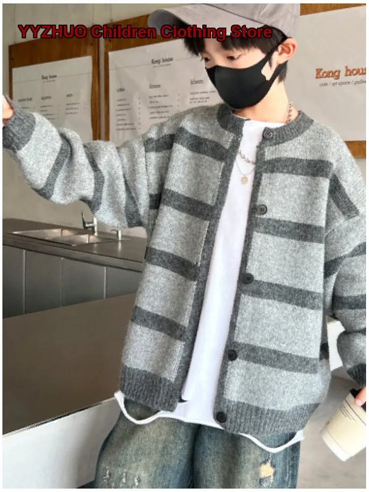 Boys Cardigan Spring 2026 Children Spring Autumn Winter Outerwear Spring Boys Knit Top Kids Older Kids