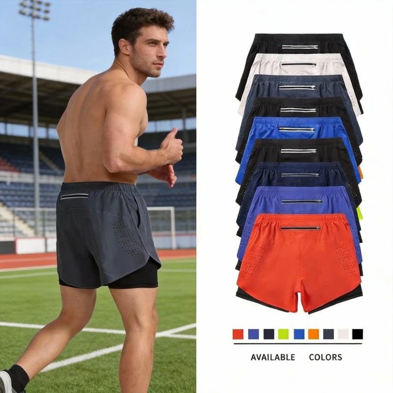 

Men Running Shorts Quick Dry Liner Anti Exposure 3 Inch Loose Athletic Marathon Track Workout Gym Shorts