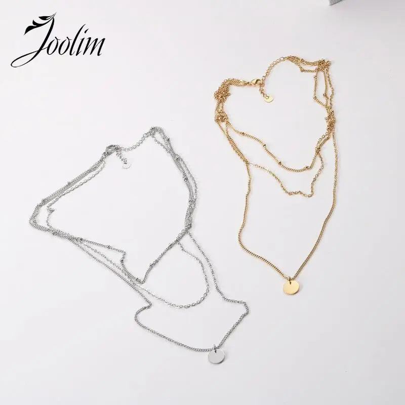 

Joolim Jewelry Wholesale No Fade Fashion Round Brand Pendant Multi-layer Designer Laminated Stainless Steel Necklace for Women