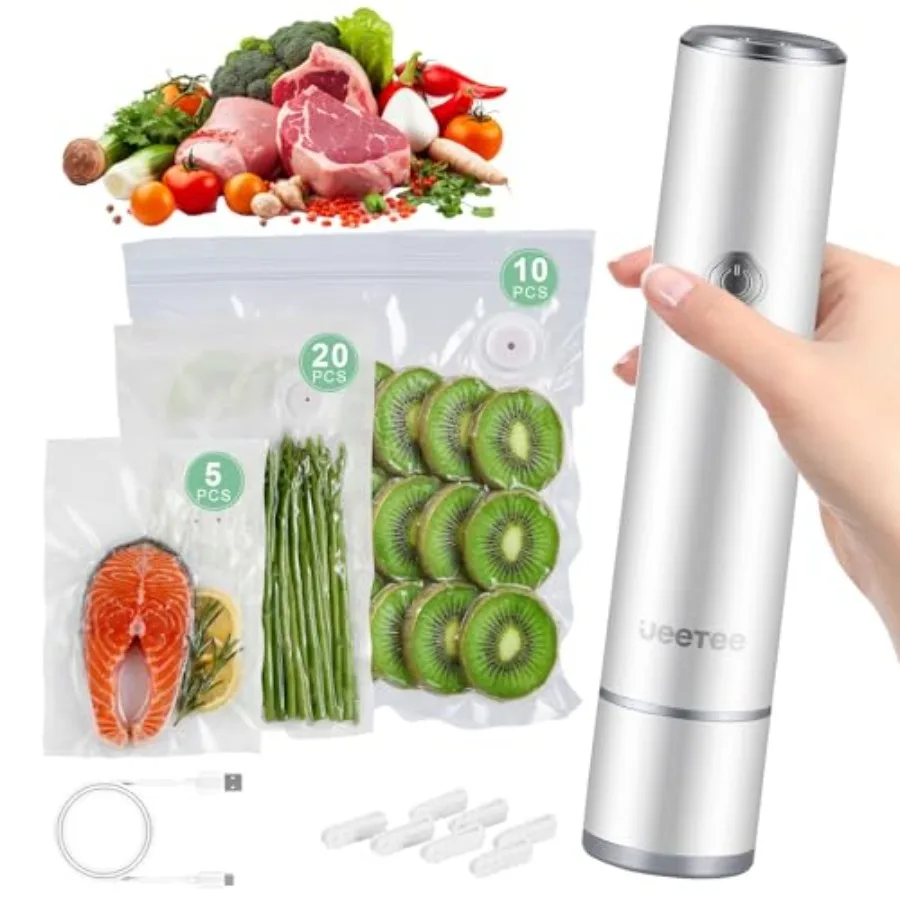 Compact Handheld Portable Vacuum Sealer for Food Storage with 35 Reusable White Vacuum Seal Bags Ideal for Kitchen Travel Fridg