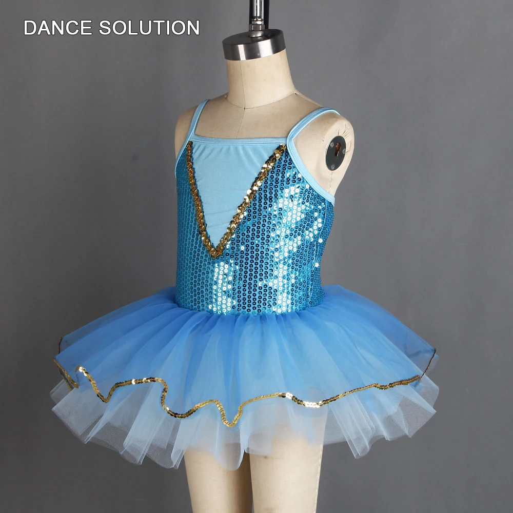 Corpetto in spandex con paillettes blu acqua con gonna in tulle a sbuffo Vestito da balletto per bambini Ragazze Balletto Performance sul palco Dancewears 20183