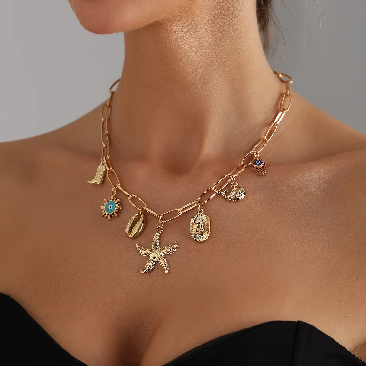Bohemian Ocean Choker Starfish Shell Necklace Vintage Beach Jewelry for Women Nautical Themed Gift Unique Design