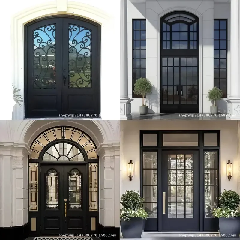 Cast Aluminum Entry Door with Glass Panel for Villa Home Exterior Front Entrance Modern Security Main Gate