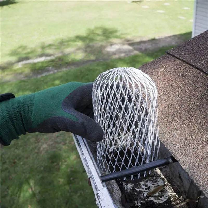 DT17 8X Anti-Leaf Filter Roof Gutter Guard Drainage Debris Net Cover, Metal, for Downpipe Filter, Garden Protective Cover,