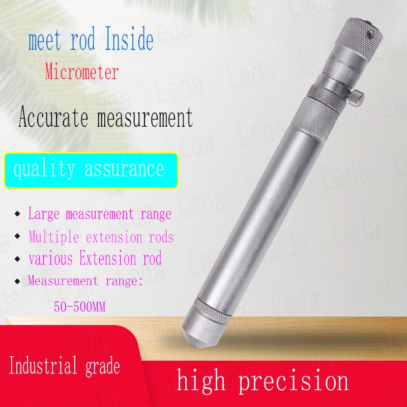 

1pcs Extension Rod Inner Diameter Micrometer 50-500mm Industrial Quality Gauge Micron 0.1mm Inside Micrometer