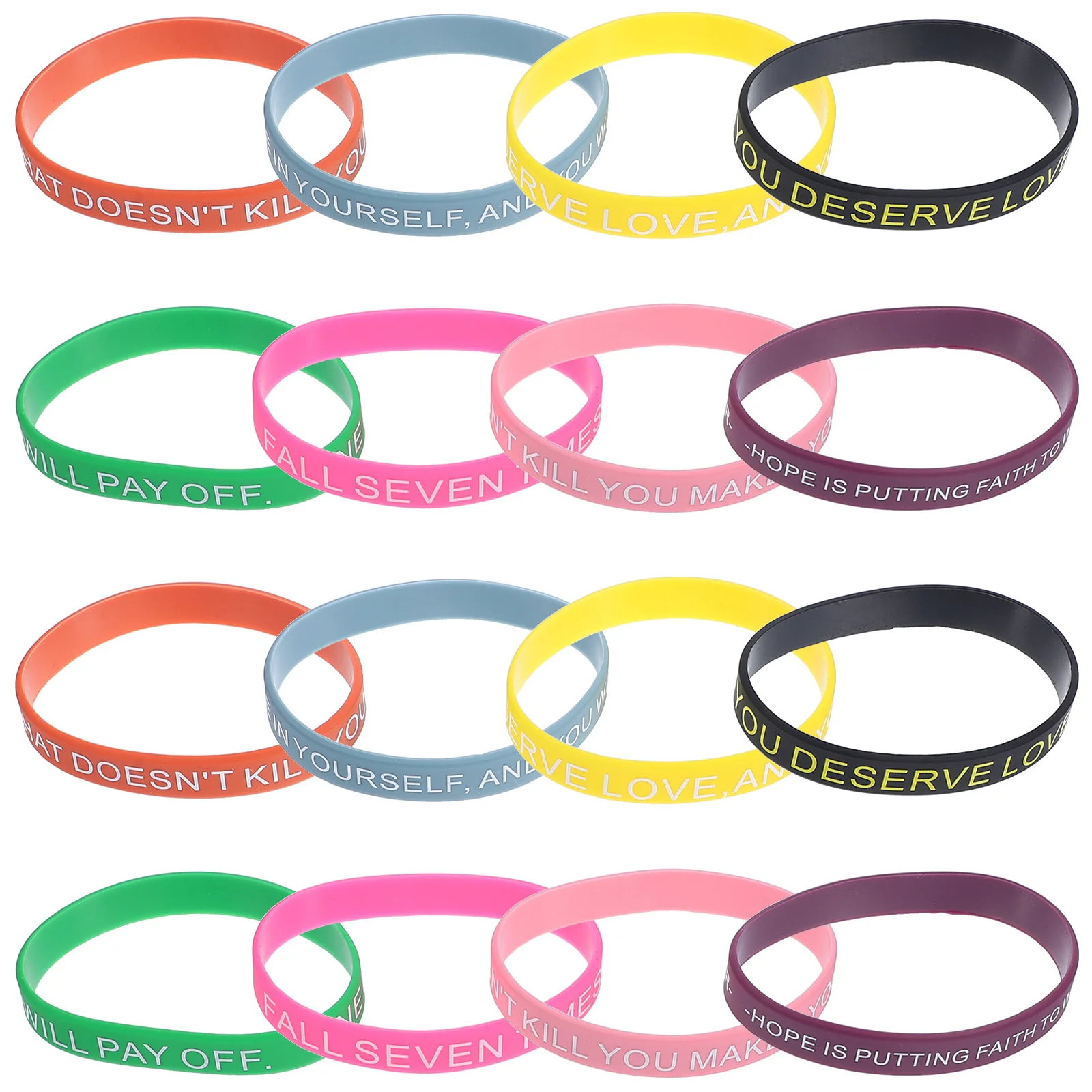 100 peças pulseiras de silicone com citações inspiradoras, pulseiras motivacionais para adolescentes, elásticas unissex coloridas positivas