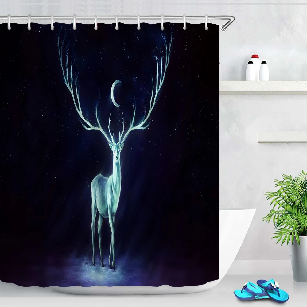 Moose Moon Christmas Christmas Eve Shower Curtain Children's Bathroom Shower Curtain Bathroom Screen Waterproof Cortina Banheiro