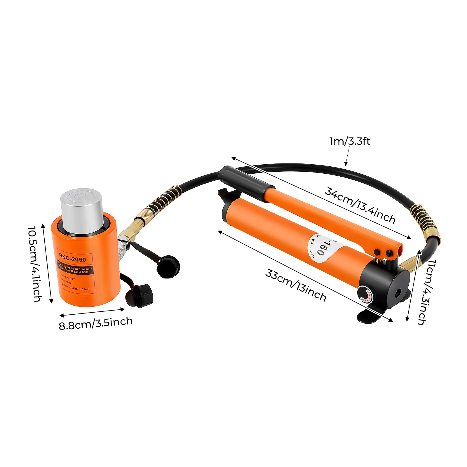 

20T Hydraulic Cylinder Jack Porta Power Ram 0.512" Stroke Mini Single Acting Lifting Cylinders with Hydraulic Hand Pump