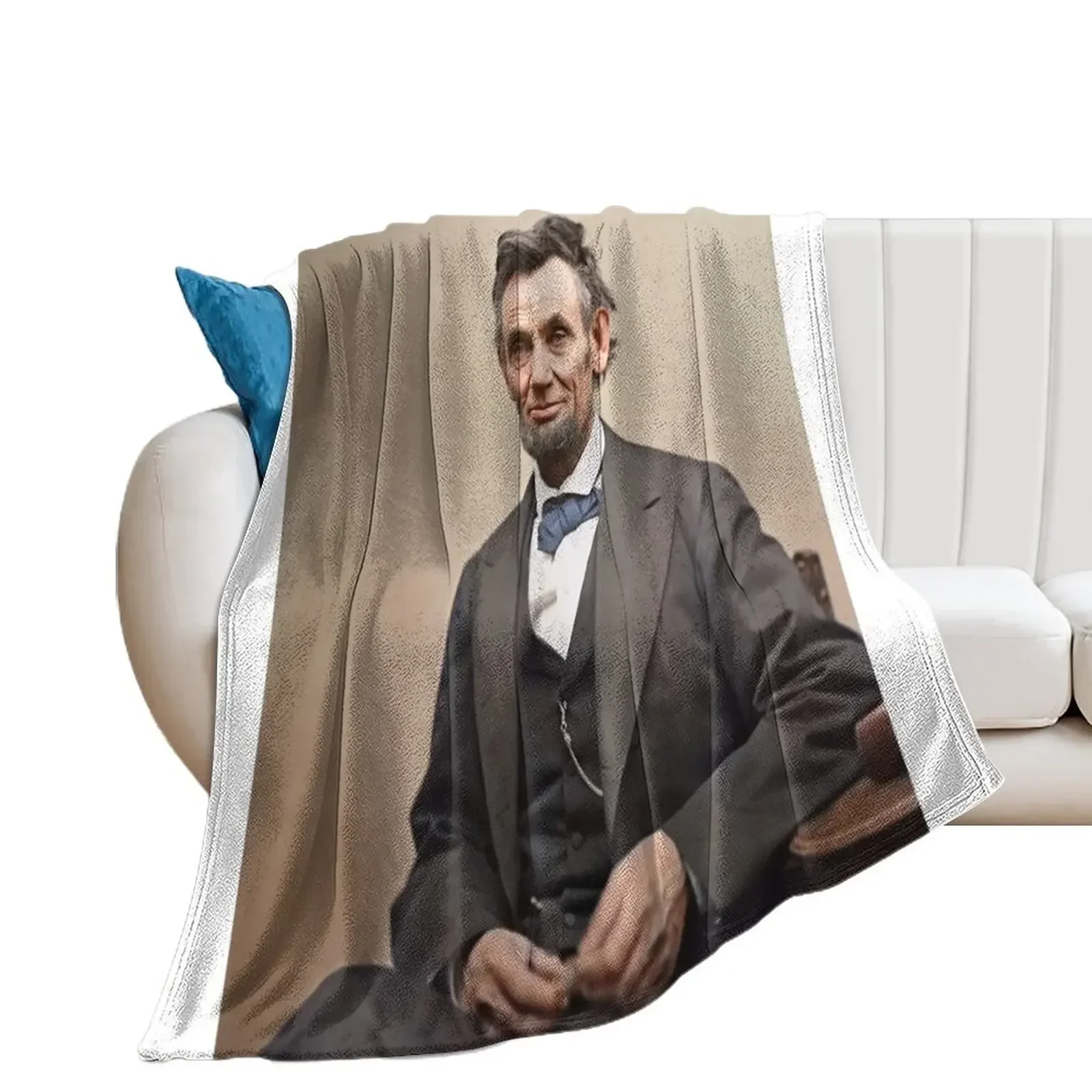 

Colorized- Abraham Lincoln Throw Blanket Soft Plaid Summer Retros Bed Fashionable Blankets