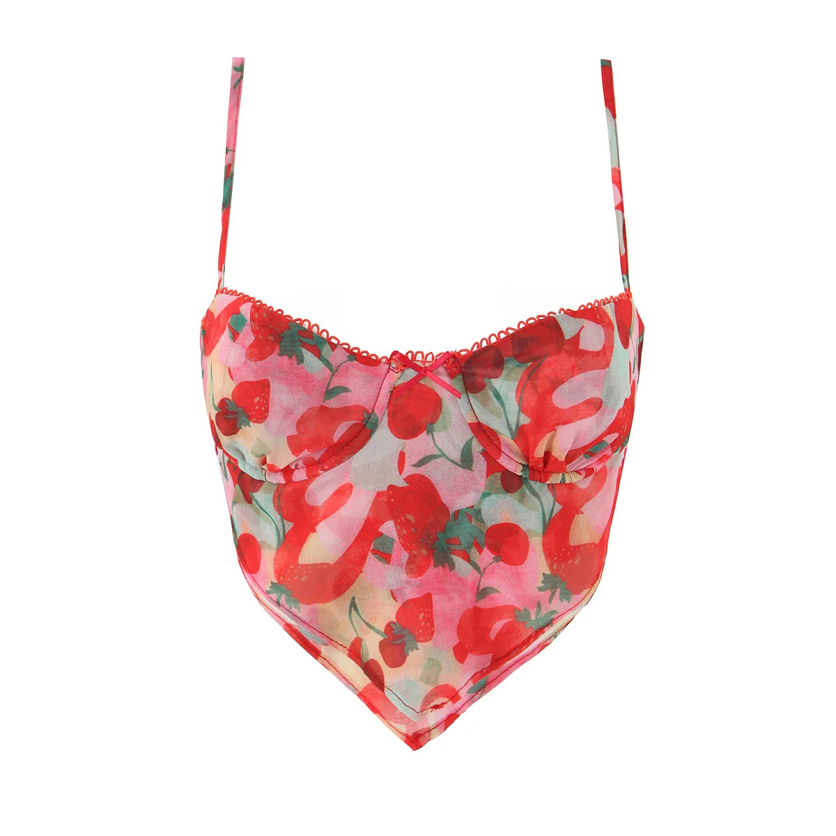 New Playful Strawberry Print Camisole Top With Delicate Lace Trim For Women Sweet Design For Cute Casual Style Vacation Top 5PLA