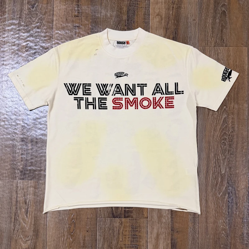 2026 Streetwear New Rough Play T-shirt Hip-hop Hole High Quality Letter Pattern Print Short Sleeve Tee Unisex