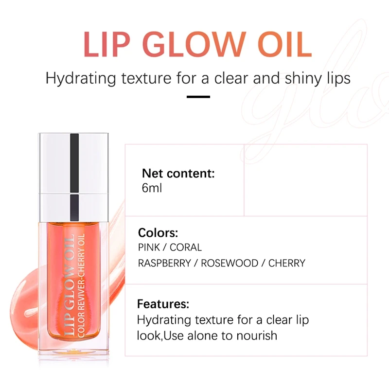 Ibcccndc-Óleo Labial Hidratante para Geleia de Cristal, Maquilhagem Gloss, Sexy Plump, Brilho, Plumper Labial Colorido, 6ml