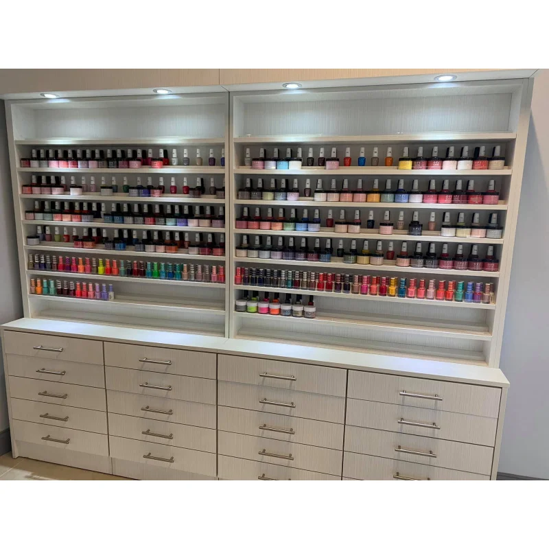 مخصص. عرض طلاء الأظافر حامل خشبي خزانة عرض مستحضرات التجميل