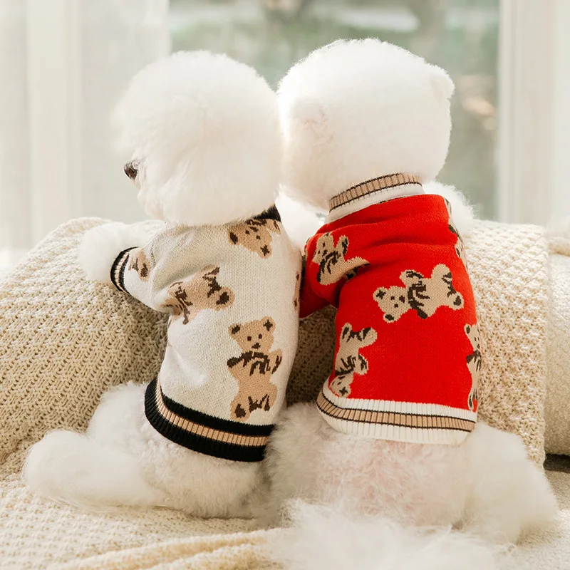 Autumn Knit Sweaters Pet Dog Clothes Chihuahua Poodle Puppy Overalls Fashion Cute Print Warm Sweater For Small Medium Dogs XS-XL