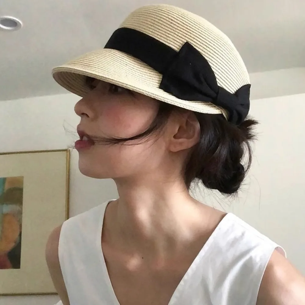 ファッション新スタイル蝶結び細い麦わら帽子夏麦わら帽子旅行大きなつばカジュアル日よけ帽子人気乗馬帽子