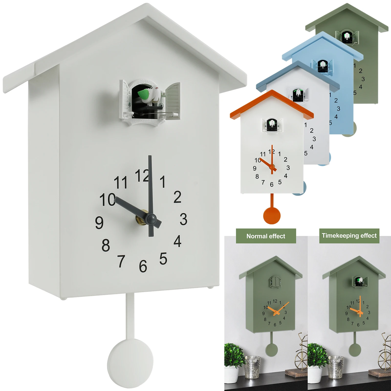 Cuckoo Wall Clock 24hour Integer Time Reported with Pendulum Chimer Minimalist Modern Delicate Cuckoo for Home Office Decoration