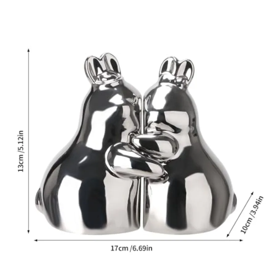Cute Cuddly Silver Bunny Decorative Bookends, Ceramic Unique Book Holders for Shelves, Heavy Duty Book Ends Stopper for Home Of