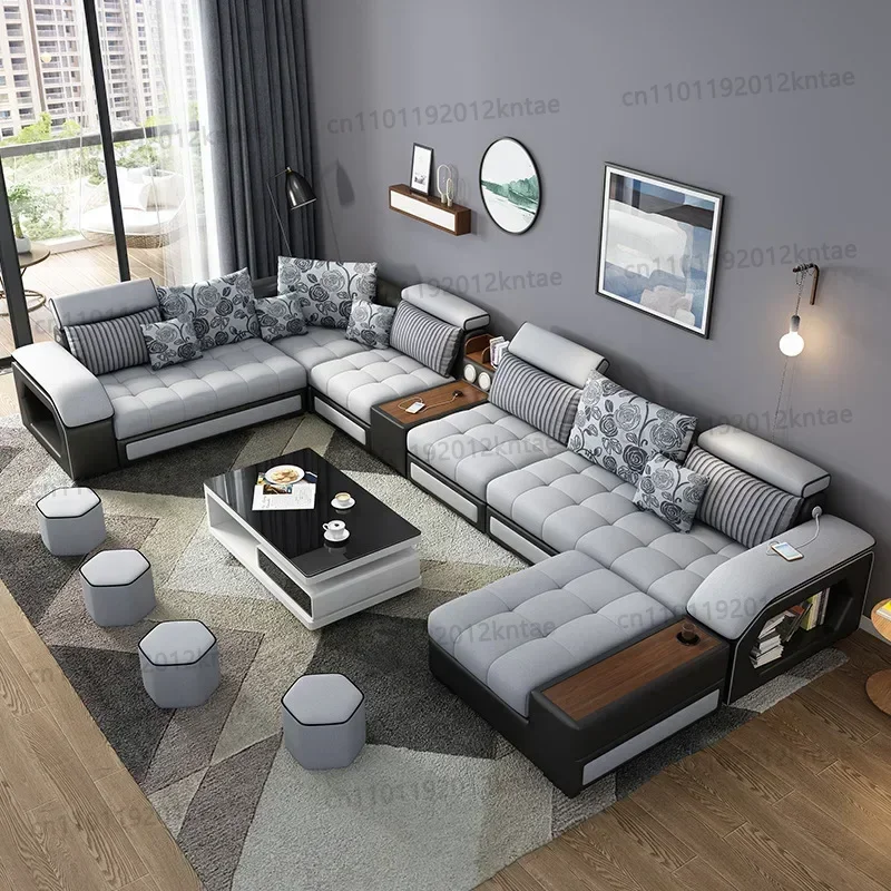 -Modern Living Room Sofa Couch Set U Shaped Couches Luxury Microfiber Leather Fabric Sectional Sofas For Home Furniture