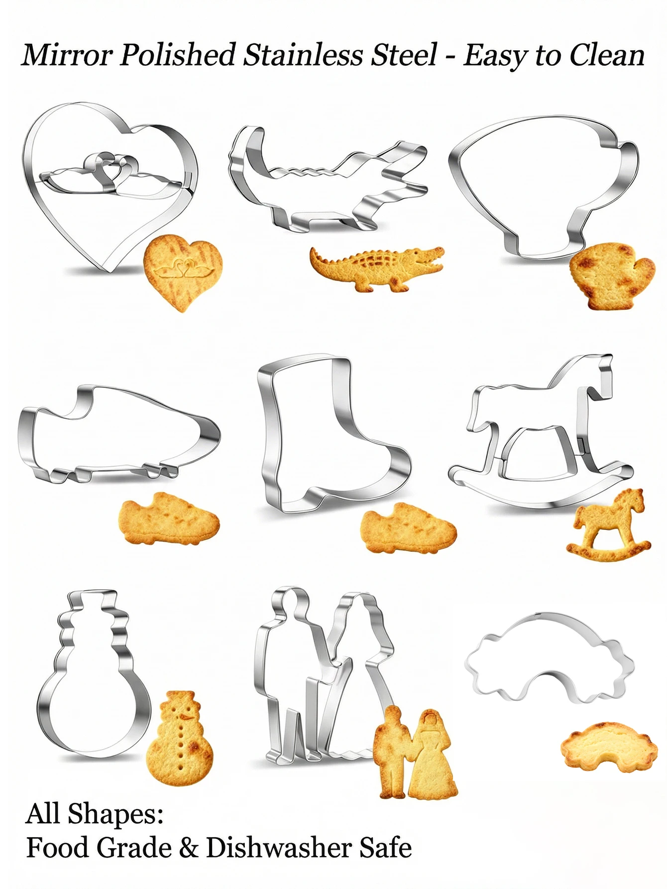 Crocodile Cookie Mold Set, Premium 430 Stainless Steel, Truck, Car, Rocking Horse, Heart Cookie Mold