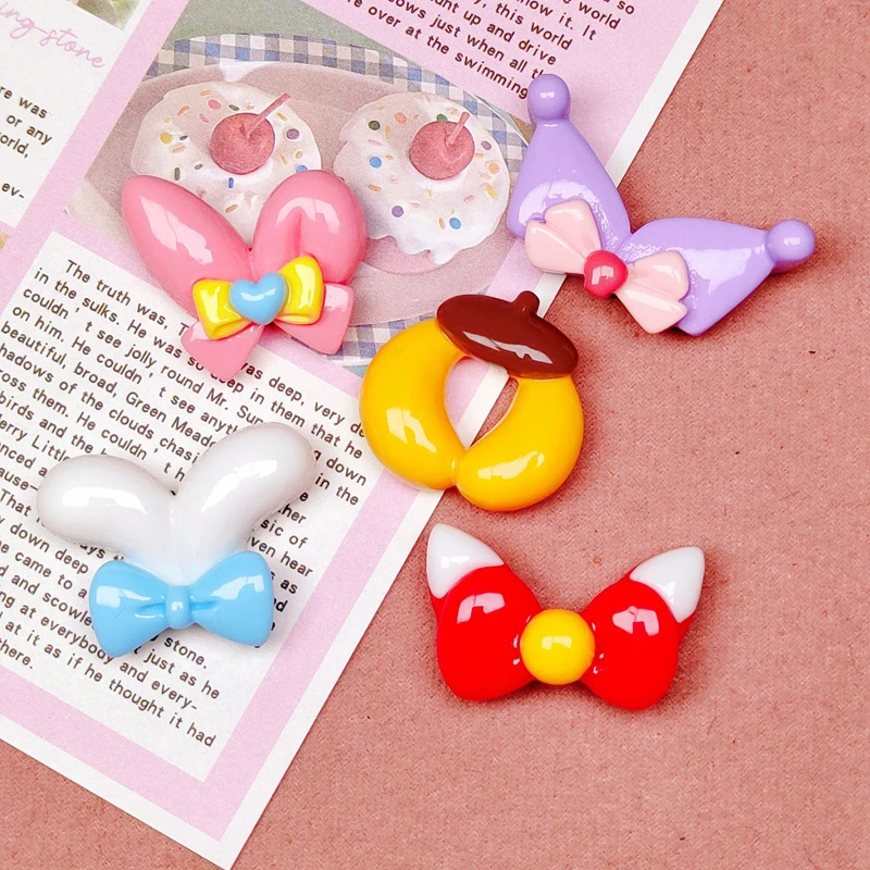 10 Pcs New Cute Bright Surface Cartoon Animal, Ear Series Resin Diy Fashion Jewellery Hairpin Decorate Accessories Craft