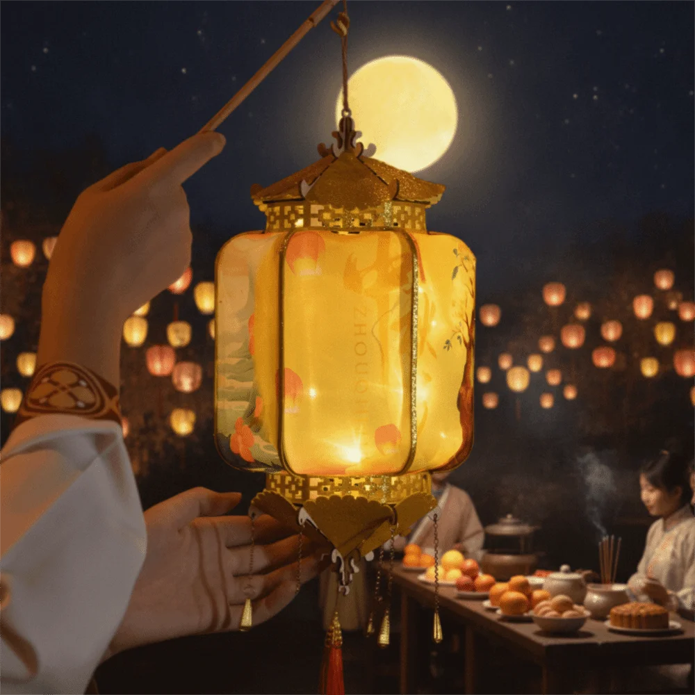 

Handheld Mid-Autumn Festival Retro Lantern with Tassel Wood Framework Kindergarten Lantern Material Kit DIY Glowing