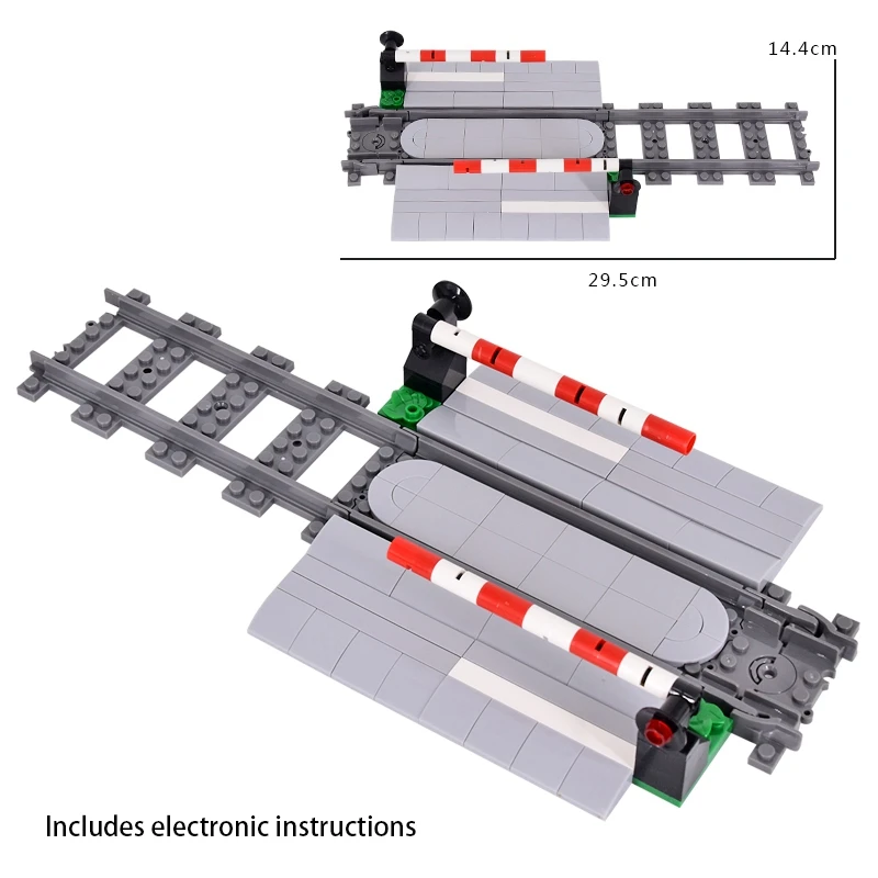 MOC Stadt Zug Rail Crossing Tracks Set Stud Lücke Triple Schalter Ziegel Bausteine Technische Erleuchten Spielzeug für kinder
