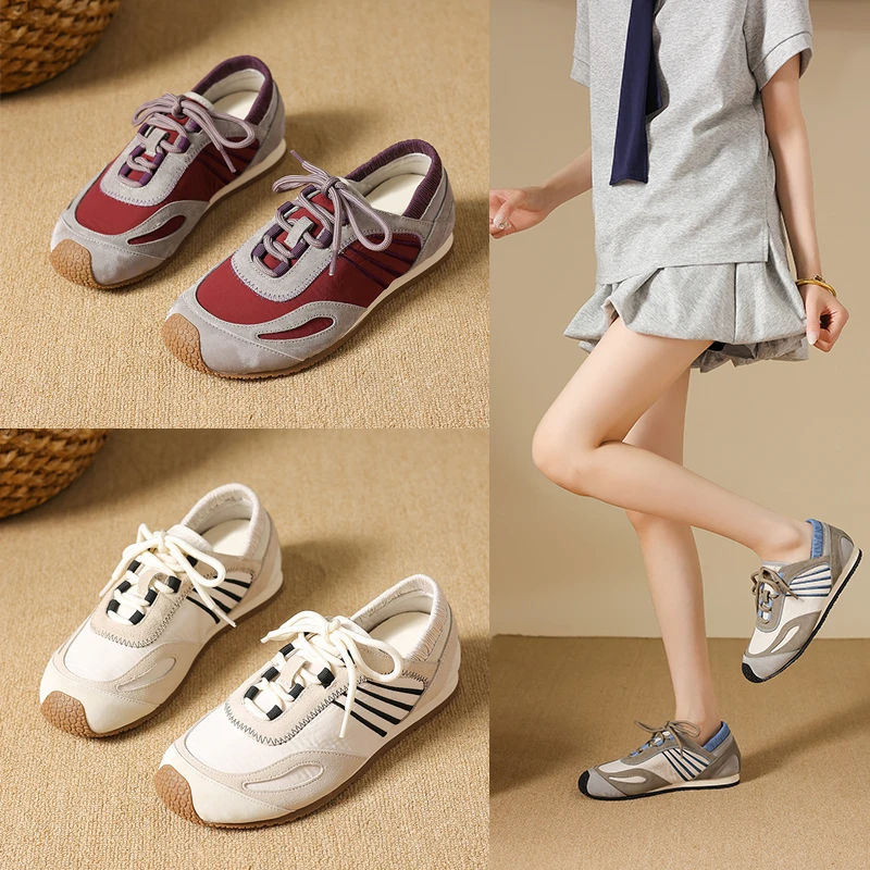 Women Retro Color Block Sneakers Lace Up Low Top Soft Rubber Sole Walking Trainers Casual Daily Sport Shoes Multicolor Available