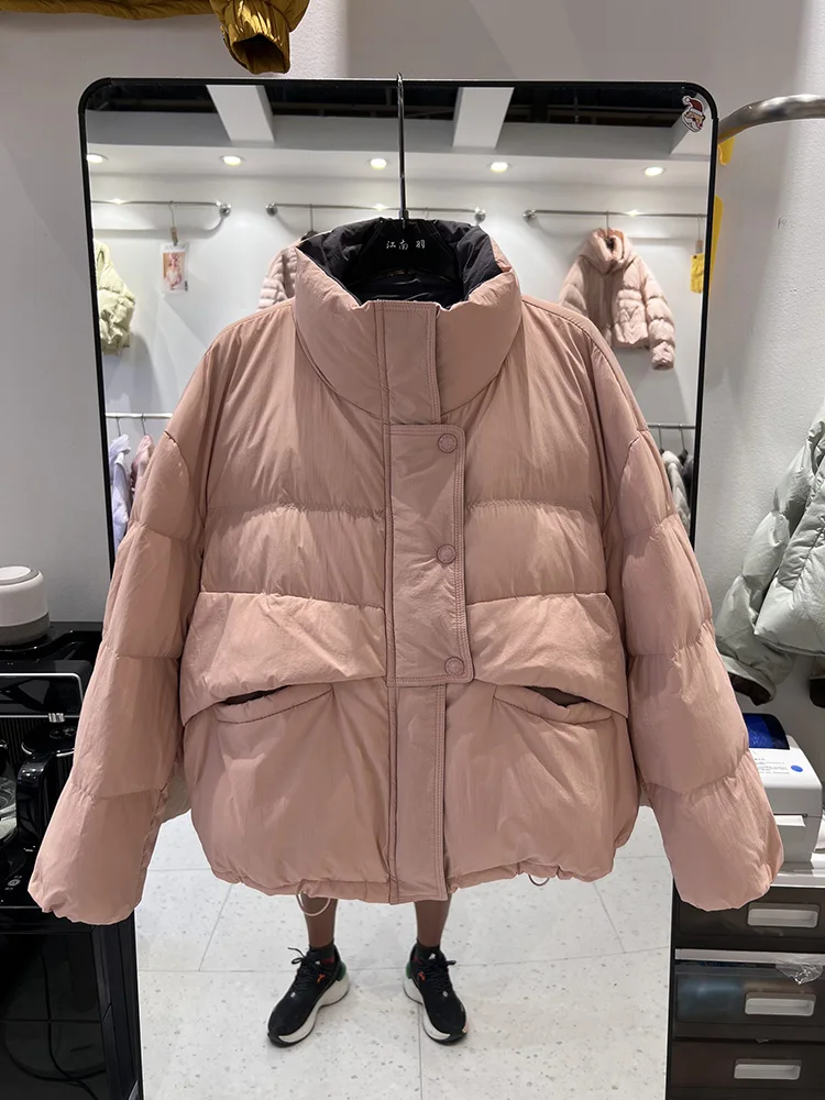 سترة كاجوال متعددة الاستخدامات للنساء 2025 سترة جديدة بياقة واقفة وحاشية قصيرة برباط على الموضة باللون الأبيض