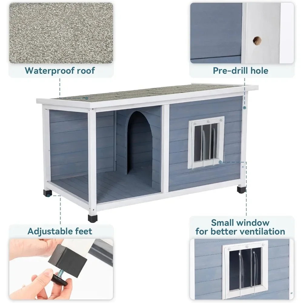 Medium outdoor kennel with durable and thick panels with balcony, light grey, sun protection kennel for medium sized dogs