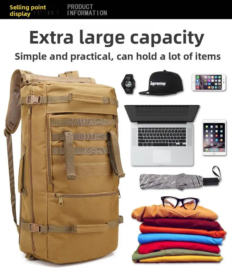 Waterproof Travel Bag 60L Camouflage Tactical Backpack Men Outdoor Multifunctional Large Capacity Hand Luggage Bag Rucksack