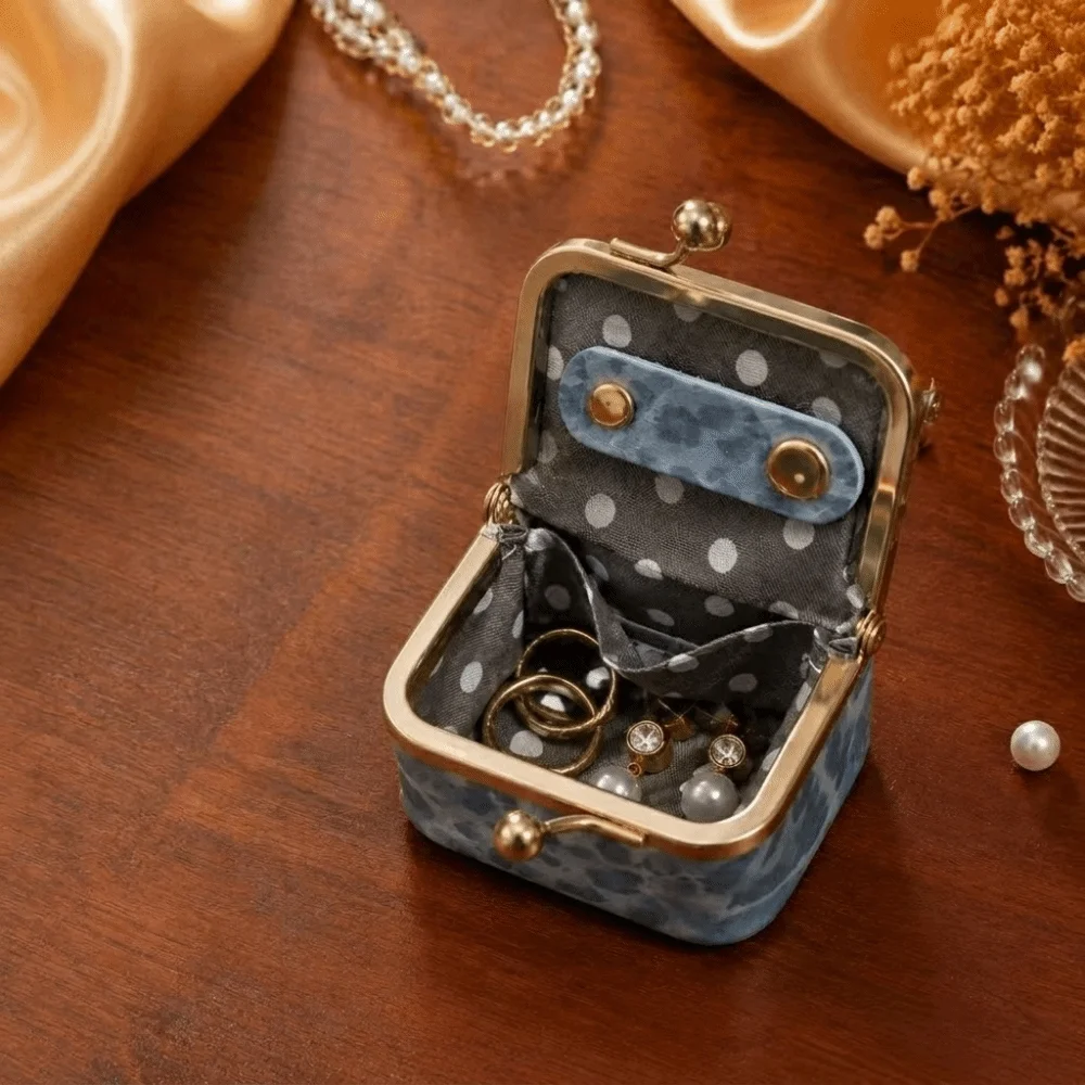 Elegant Leopard Print Kiss Lock Coin Purse Square Solid Color Leather Jewelry Bag Multifunctional PU Leather Small Item Bag Ring