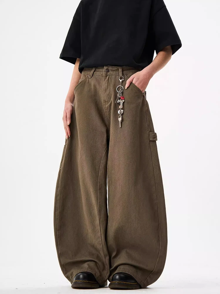 

Широкие джинсы в американском стиле ретро, мужские повседневные брюки свободного покроя, зауженные джинсовые джинсы, молодежные джинсы с несколькими карманами, контрастные...