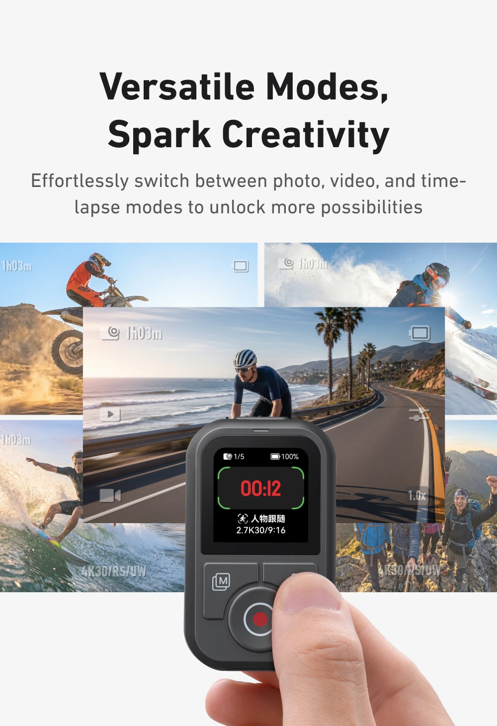 TELESIN 60M T13 Smart Bluetooth-kompatible Fernbedienung mit Handschlaufe und Bildschirmanzeige für DJI OSMO Action 6 5pro 4 OSMO 360 – Detail 7